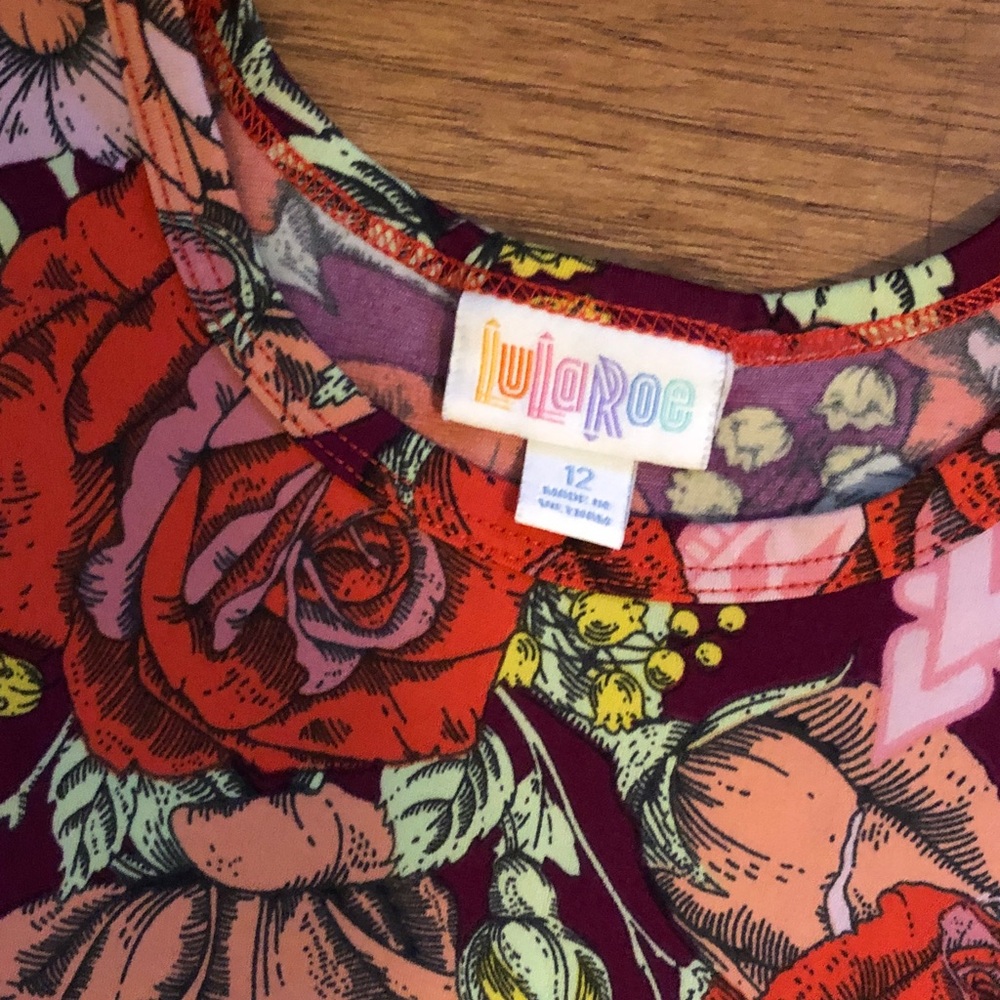 LuLaRoe Floral Dress with Red and Green Accents size 12 - Picture 2 of 8